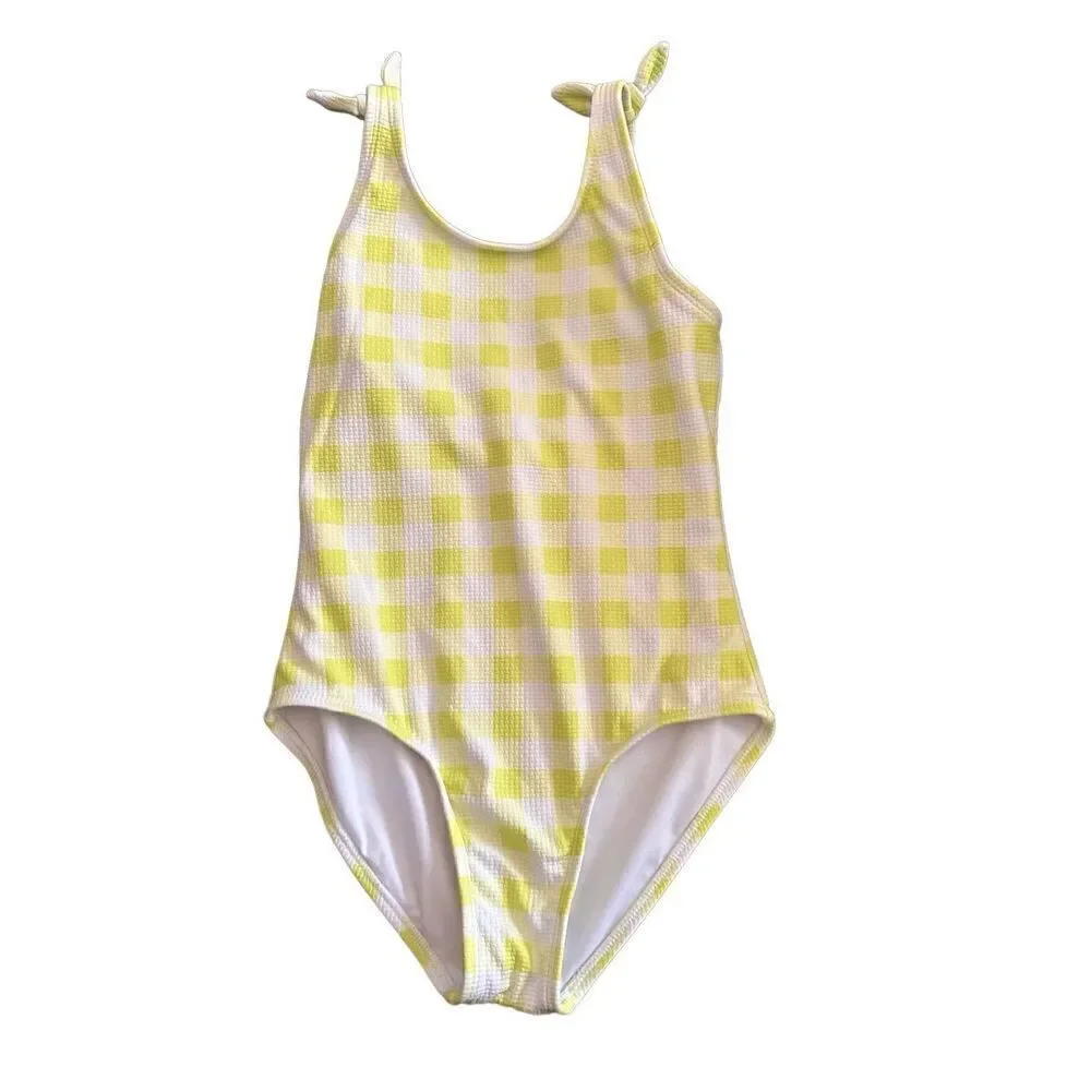 Cat & Jack Girls One Piece Lime Green Plaid Swimsuit
